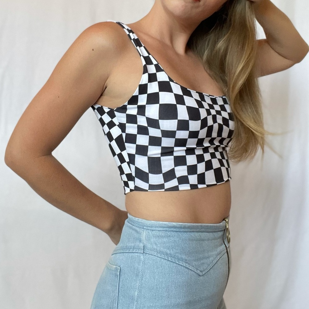 Psychedelic Checkered Crop Top - Picture 3 of 15
